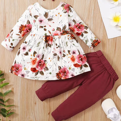 Baby Girls Floral Dress Set for Autumn/Spring