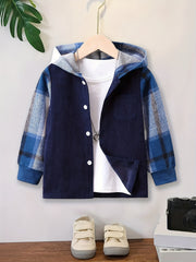 Boys Plaid Hooded Button Down Jacket