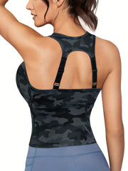 Zip Front Longline Padded Sports Bra for Women