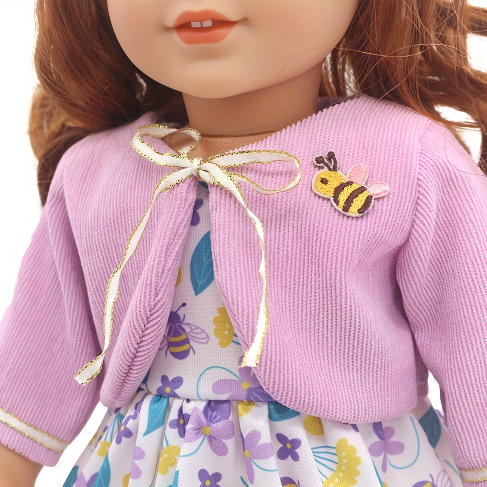 Purple Floral Doll Clothing Set for 18 Inch Dolls - Skirt and Shoes