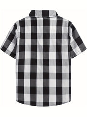 Boy's Casual Plaid Short Sleeve Button Down Shirt