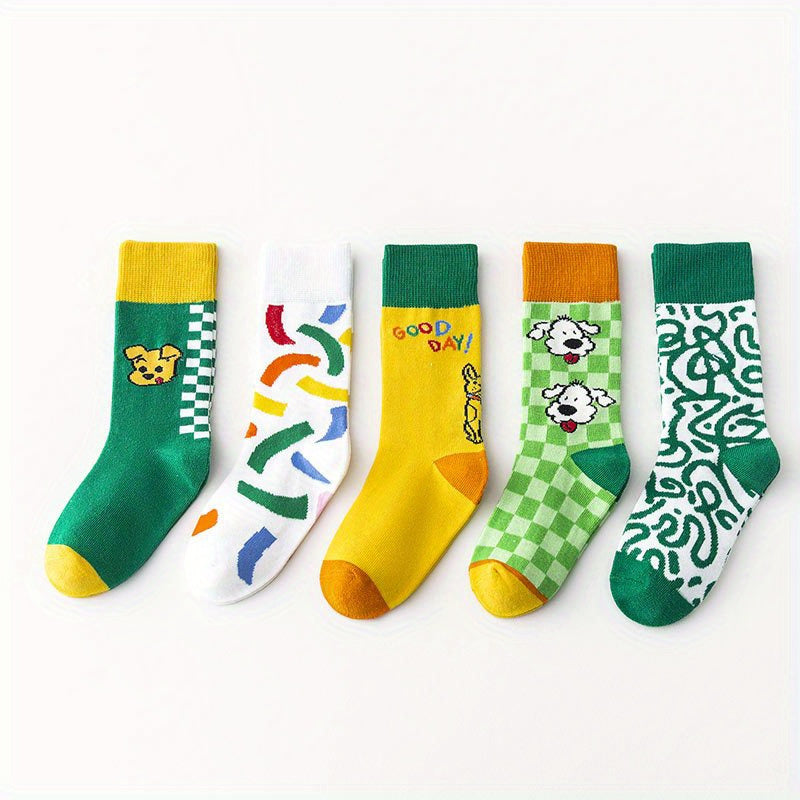 5 Pairs Kids Sports Socks Hip hop Cartoon Pattern Odor Resistant Breathable