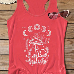 Mushroom Print Round Neck Tank Top