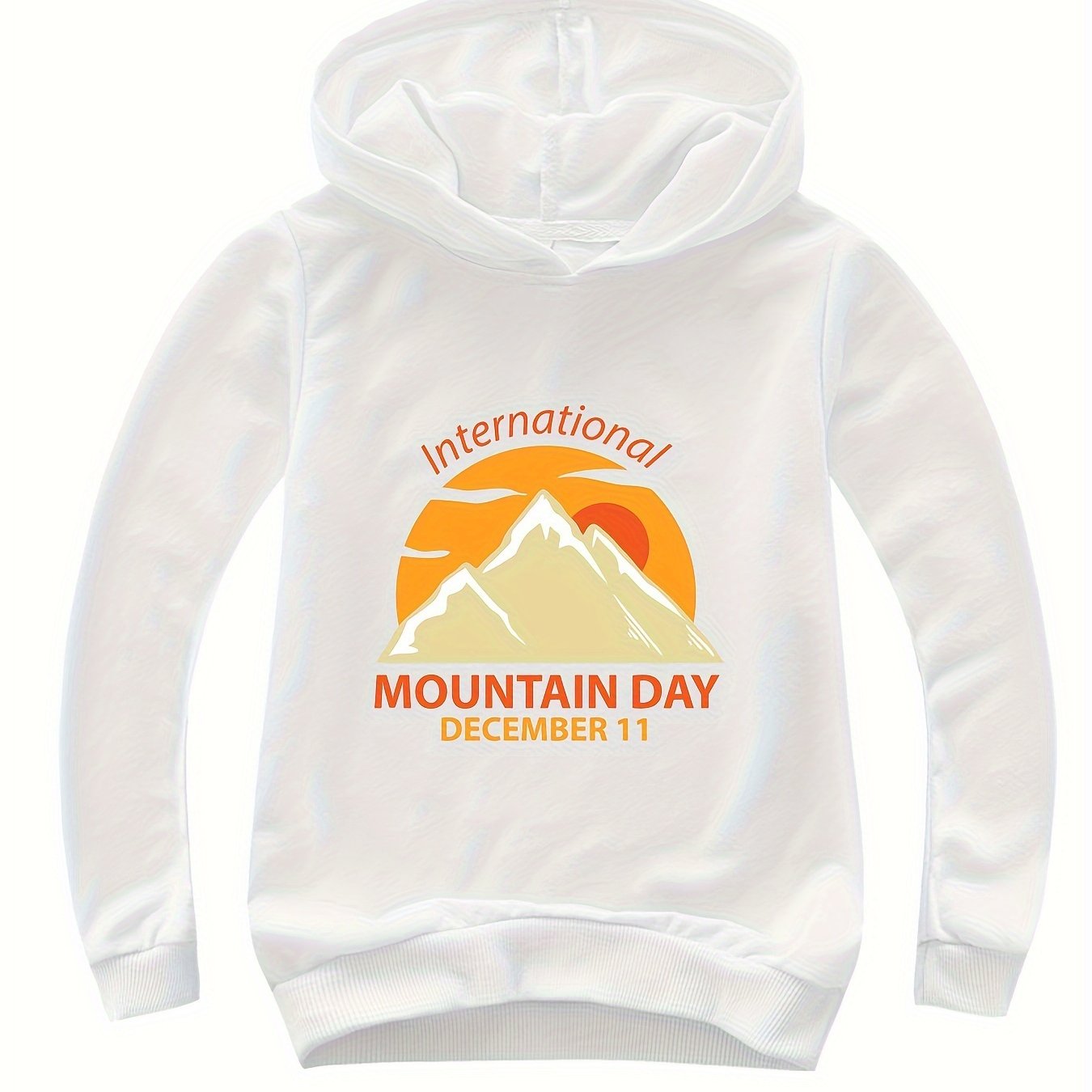 Cotton INTERNATIONAL MOUNTAIN Print Hoodies Girls Comfy Hooded Sweatshirt