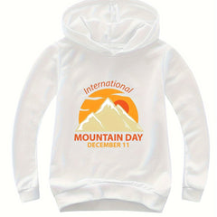 Cotton INTERNATIONAL MOUNTAIN Print Hoodies Girls Comfy Hooded Sweatshirt