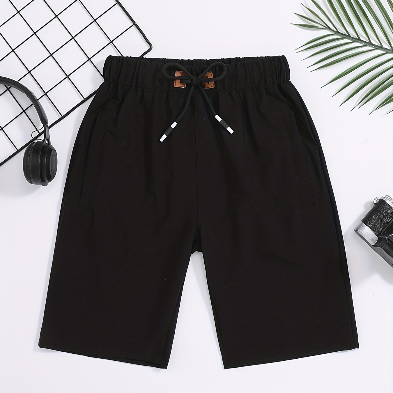 Boys Solid Shorts Elastic Waist Drawstring Quick-drying Casual Summer Outdoor