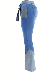 High Waist Flared Denim Jeans with Slash Pockets