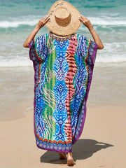 Boho Cover Up Dress Women's Plus Random Print Bat Sleeve V Neck