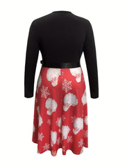 Colorblock Santa Claus Print Long Sleeve Dress