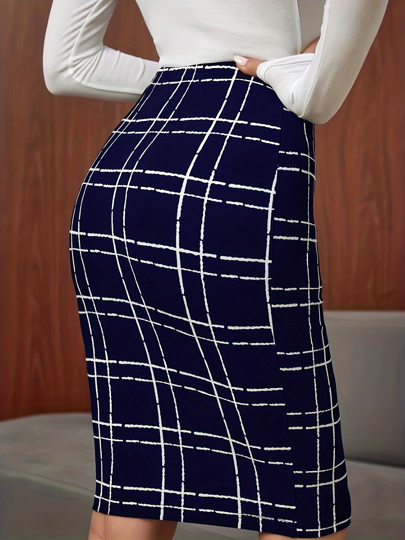 Plaid High Waist Skirt Casual Bodycon Knee Length