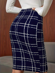 Plaid High Waist Skirt Casual Bodycon Knee Length