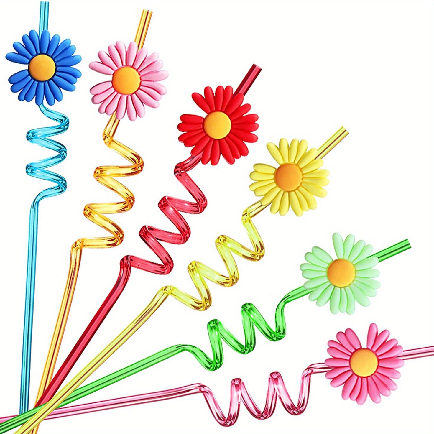 24pcs Daisy Flower Drinking Straws with Cleaning Brush for Summer Birthday Party