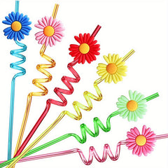 24pcs Daisy Flower Drinking Straws with Cleaning Brush for Summer Birthday Party