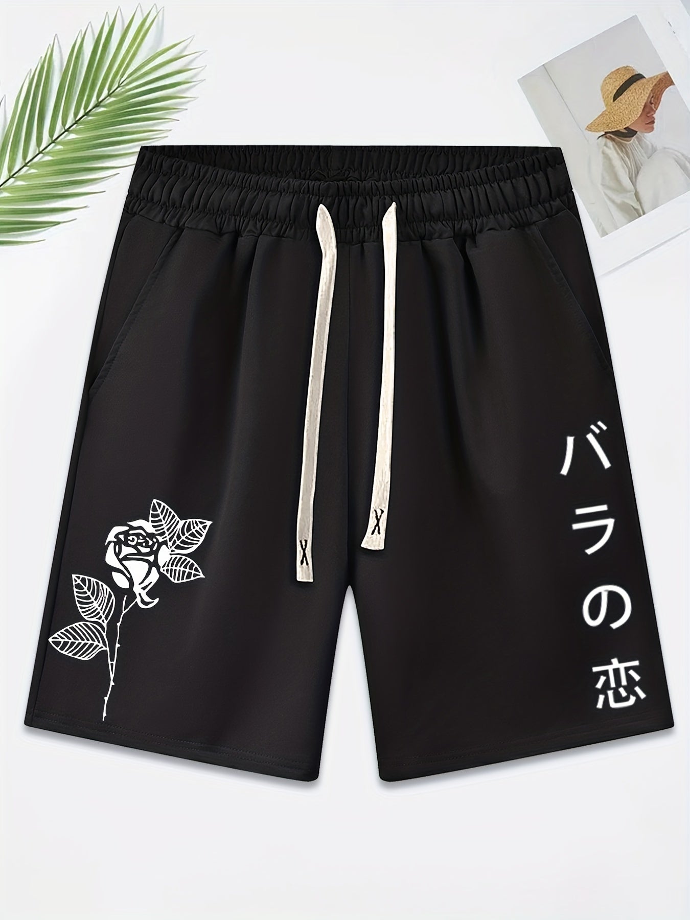 Men's Purple Rose Graphic Drawstring Waist Shorts