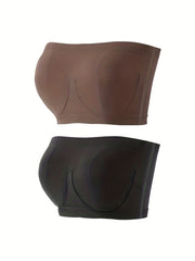 2pcs Strapless Bandeau Bras Soft & Stretchy Everyday Bra Women's Lingerie
