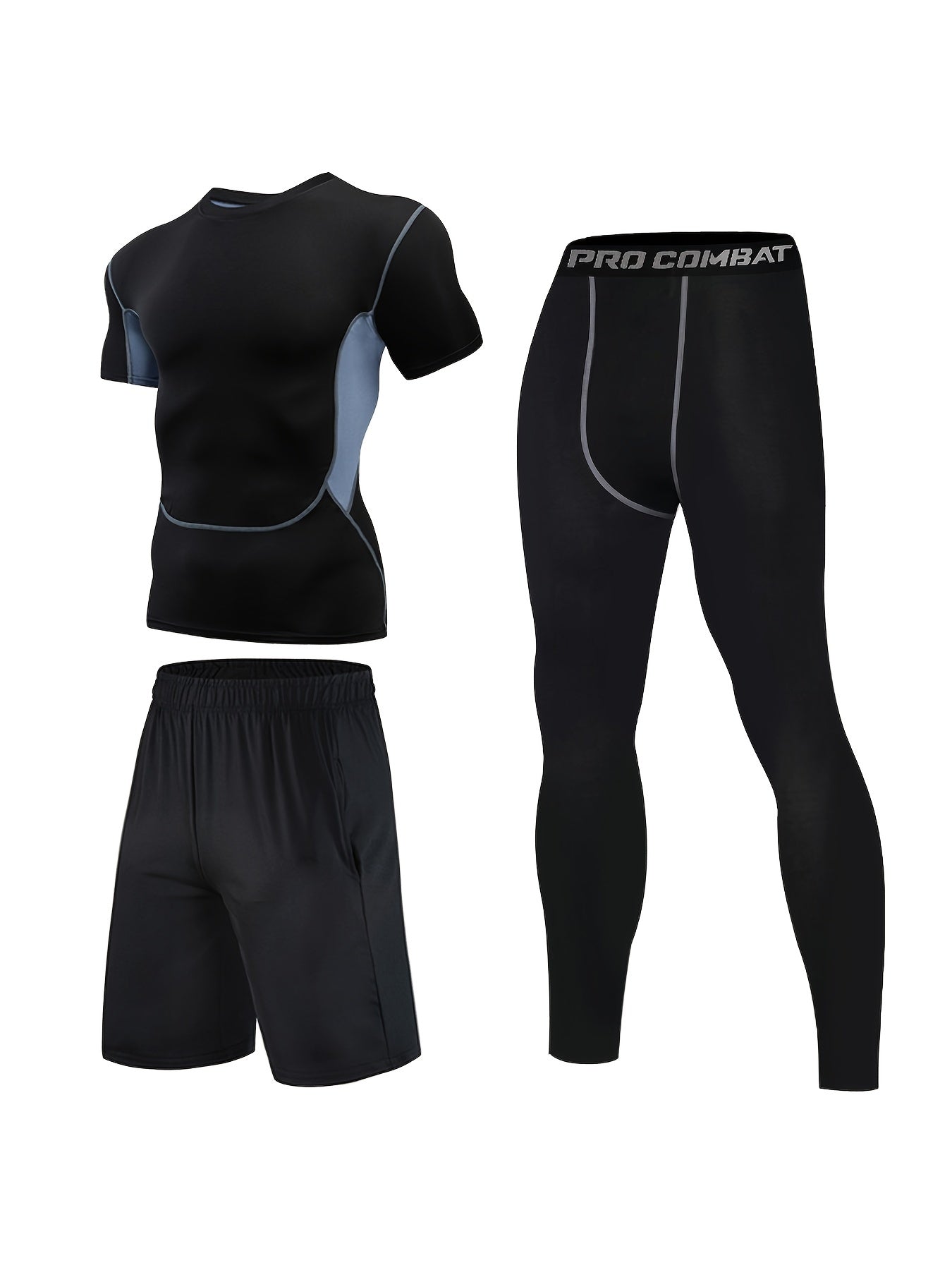 Men's 3-Piece Sports Suit: Stretchy & Comfy for Outdoor Fitness Training