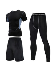 Men's 3-Piece Sports Suit: Stretchy & Comfy for Outdoor Fitness Training