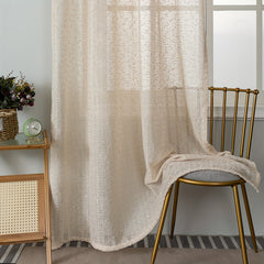 French Golden Jacquard Beige Sheer Curtain Rod Pocket Curtain