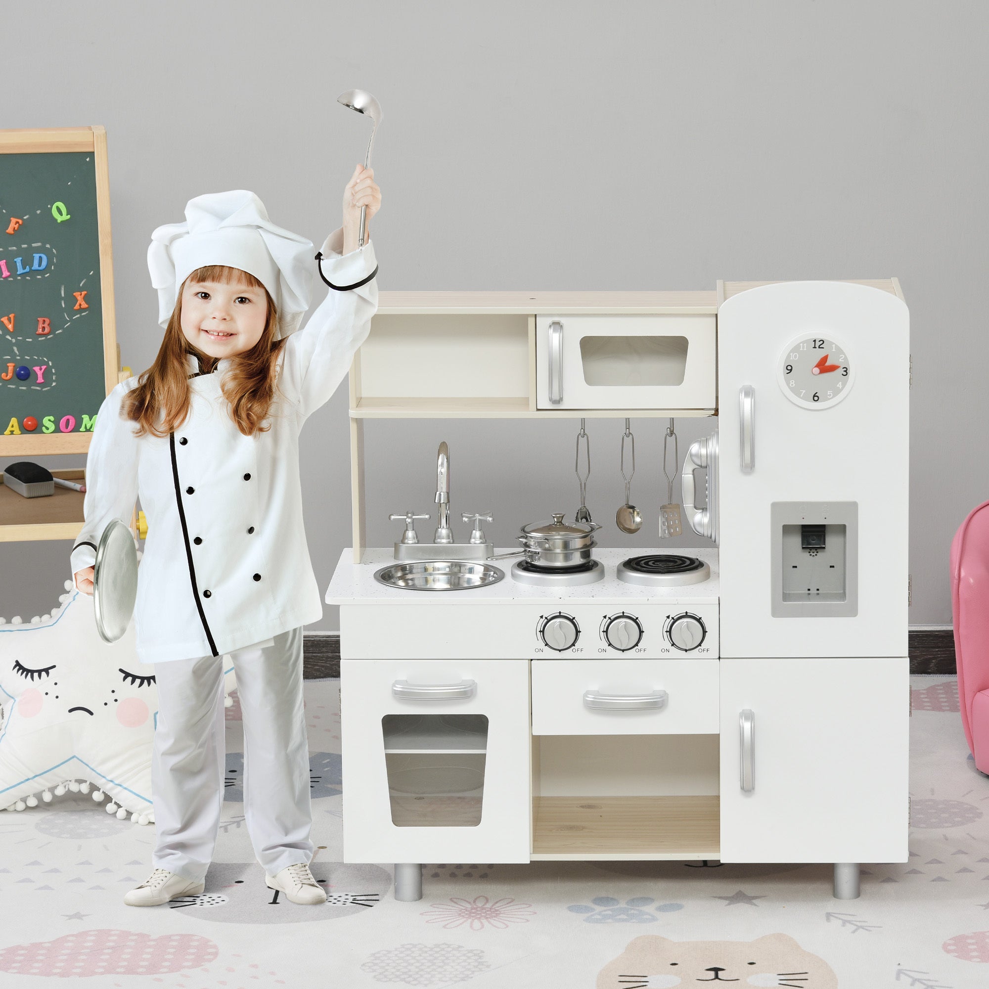 Wooden Pretend Play Toy Kitchen Cooking Set for Boys Girls