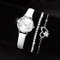 3pcs Roman Numeral Leather Quartz Watch Set