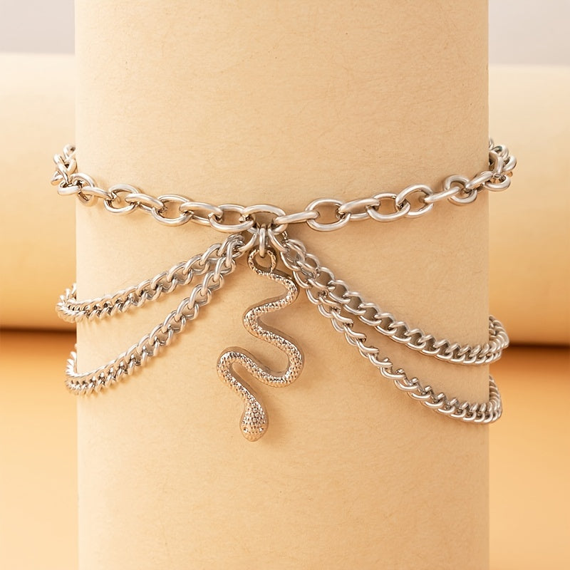Layered Snake Pendant Ankle Bracelet Hollow Alloy Chain Anklet