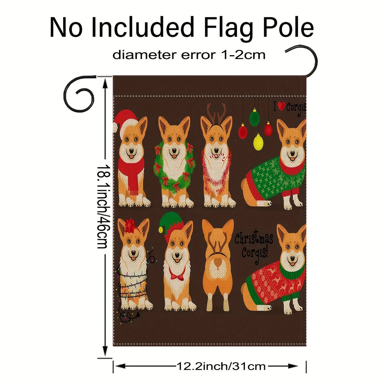 Corgis Dog Garden Flag Double Sided Winter Cartoon Puppy Christmas