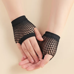 Fishnet Fingerless Wrist Gloves Solid Mesh Party Accessory