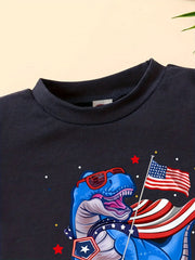 Boys Dinosaur T Shirt & Shorts Set Amerisaurus Rex Print Crew Neck Tee