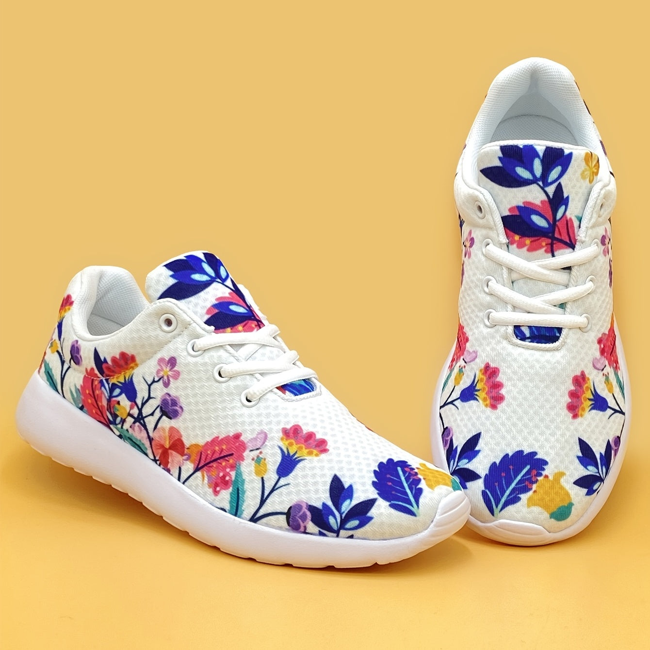 Women's Flower Pattern Mesh Running Shoes Lightweight Breathable Sneakers