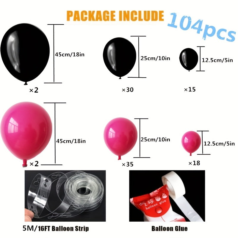 Rose Red Balloon Arch Kit 104PCS for Birthday Wedding Baby Shower