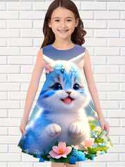 Flower Kitty Dress Girls Sleeveless Summer Party Gift