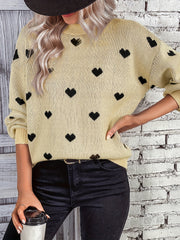 Heart Print Round Neck Sweater