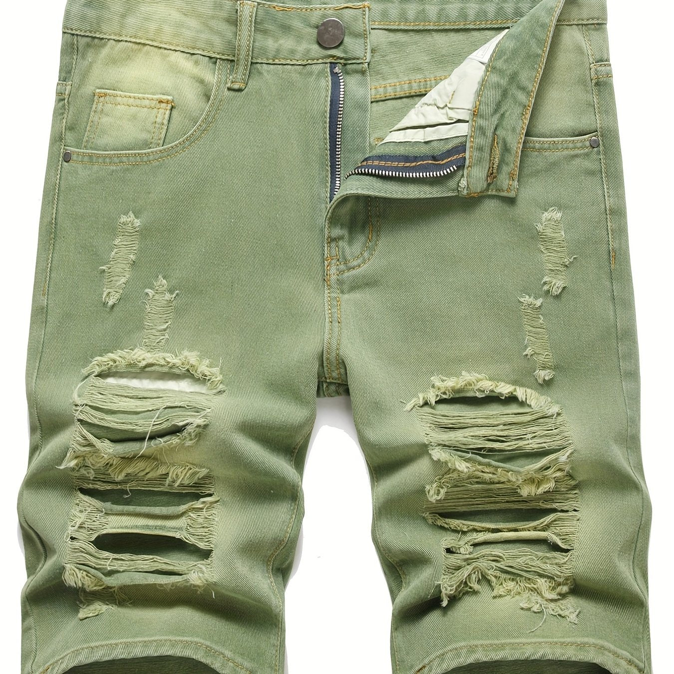Men's Ripped Denim Shorts with Pockets for Summer