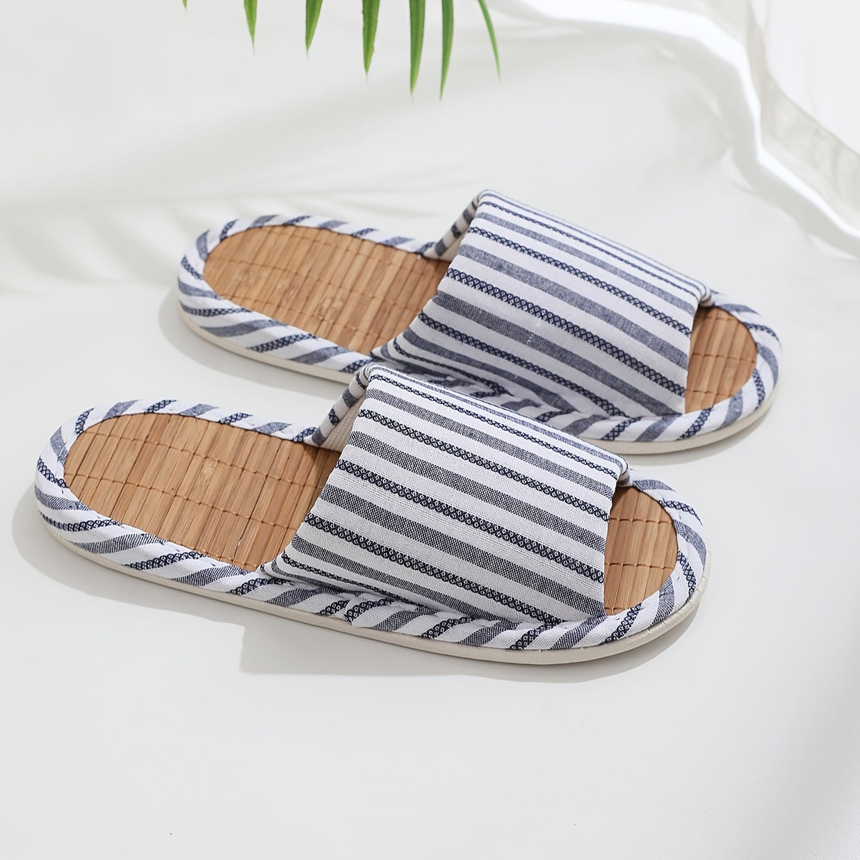 Striped Bamboo Insole Slippers Comfortable Open Toe Slip-On Shoes