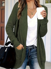 Women's Plus Solid Long Sleeve Open Front Cardigan With Pockets