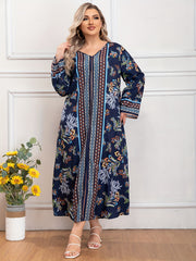 Colorblock Floral Print V Neck Maxi Dress