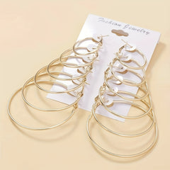 6pairs Exaggerated Hoop Earrings Set For Girls Rainbow Golden Silver