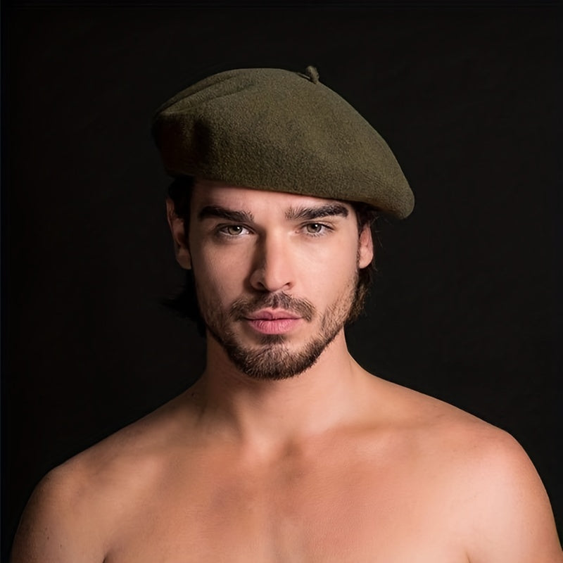 Men's Winter Wool Beret Hat High Warm