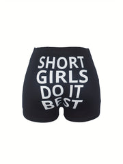Letter Print Skinny Shorts for Women