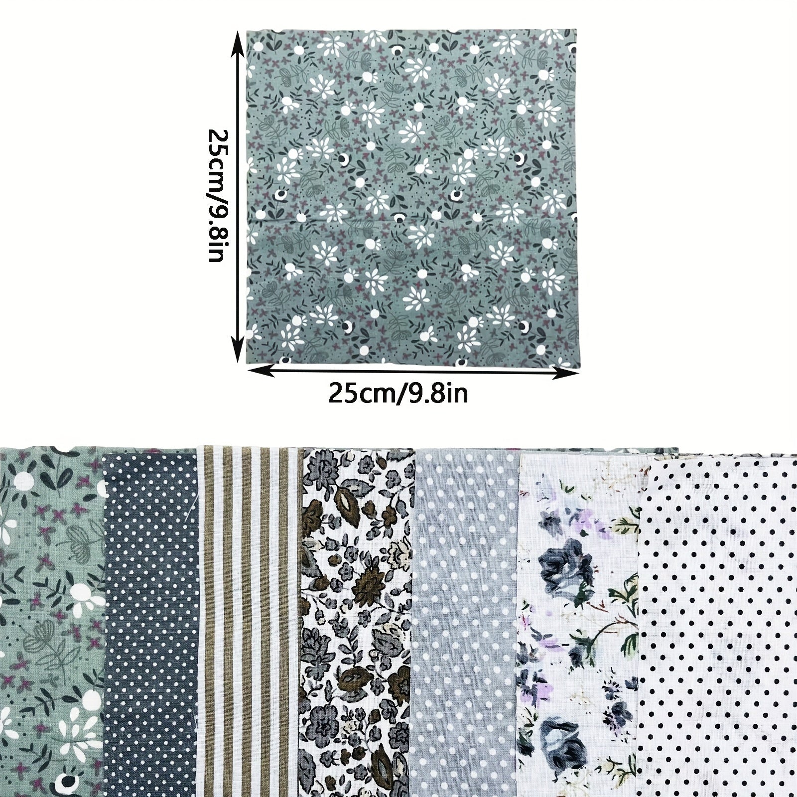 7pcs 24 24 Gray Square Fabric Bundle Sewing Patchwork Floral Dot Stripe Pattern