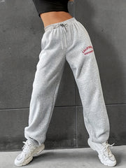 Sports Pants Women's Plus Letter Print Tie Waist Fitness Joggers
