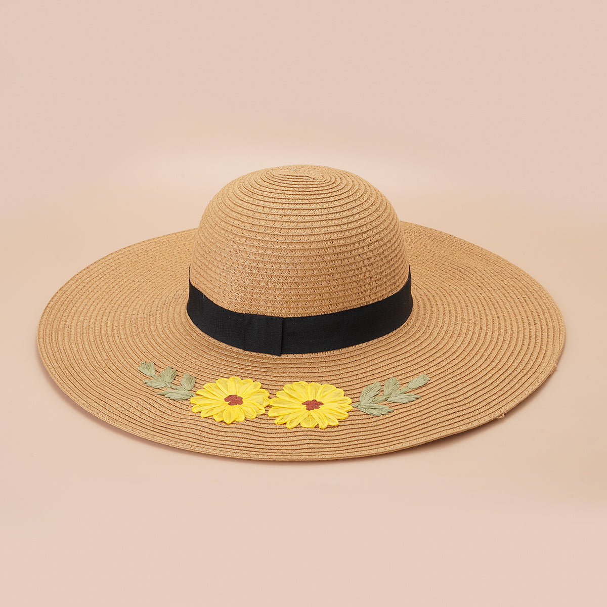 Flower Embroidery Sun Hat Easter Wide Flat Brim Straw Hat Women Beach Travel