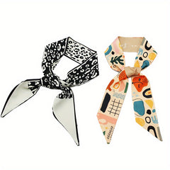 2pcs Paisley & Graphic Neckerchief Skinny Scarf Handbag Charm Gift