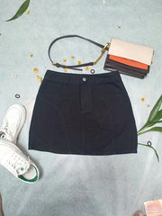 Pintuck Detail Short Denim Dress High Waist Slim Fit Skirt Women's Clothing