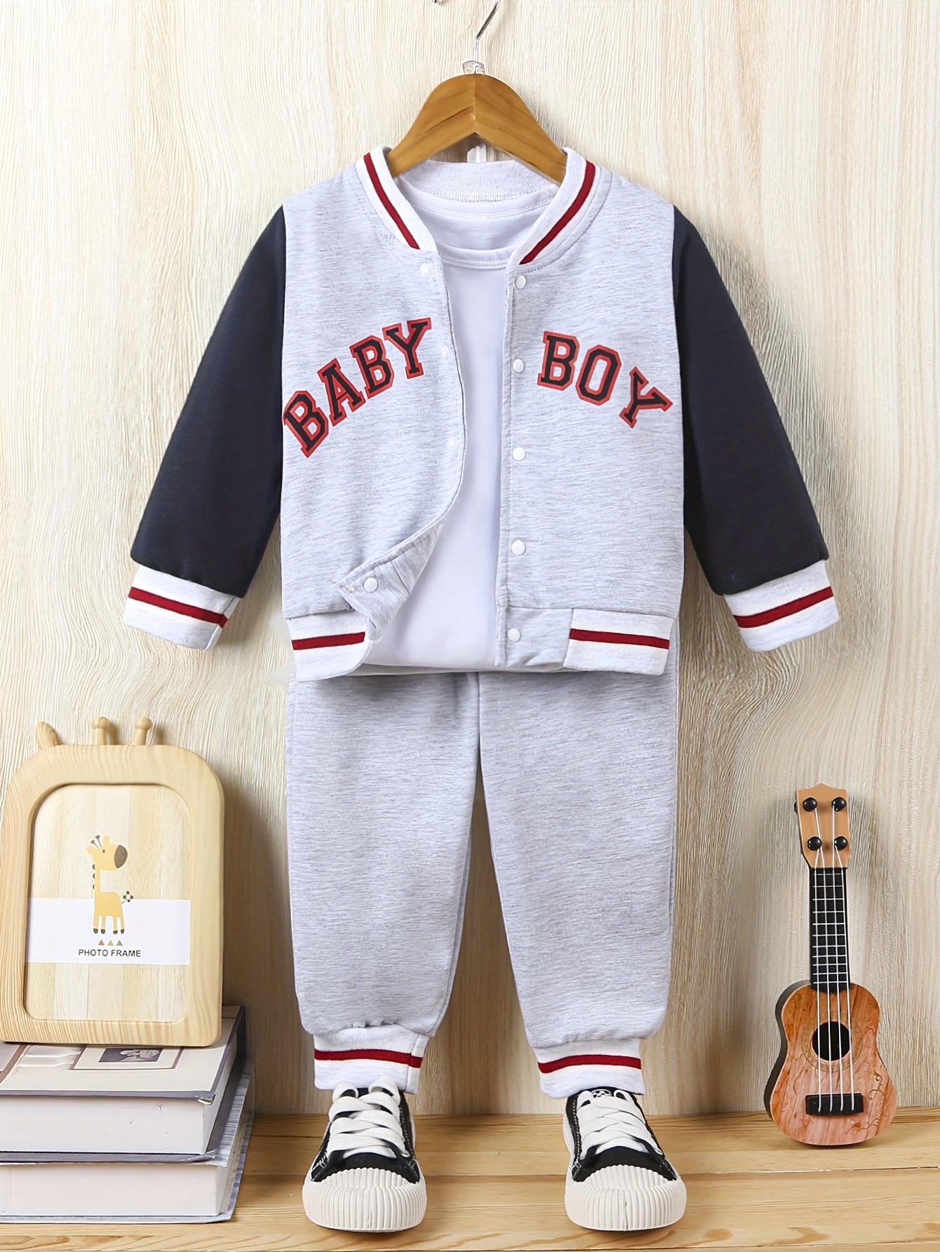 Baby Boy Print Outfit Buckle Jacket & Pants Suit Daily Wear