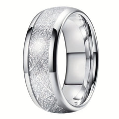 Classic Silver Stainless Steel Matching Ring With Sapphire Zircon Size 5-11