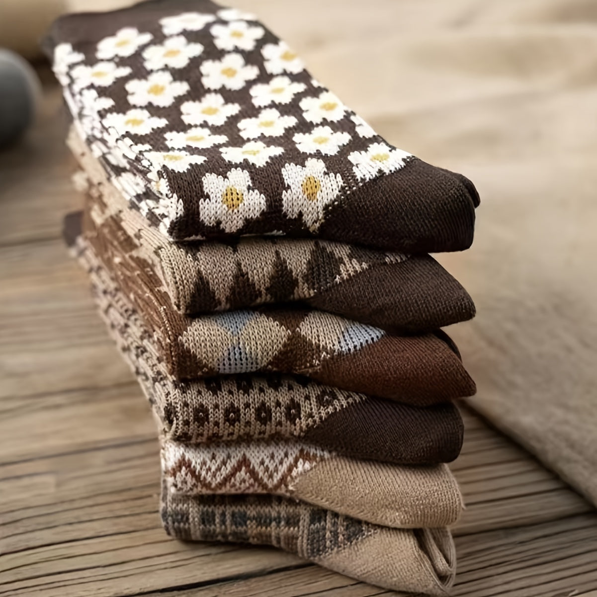 6 Pairs Women's Cotton Mid-calf Socks for Autumn and Winter