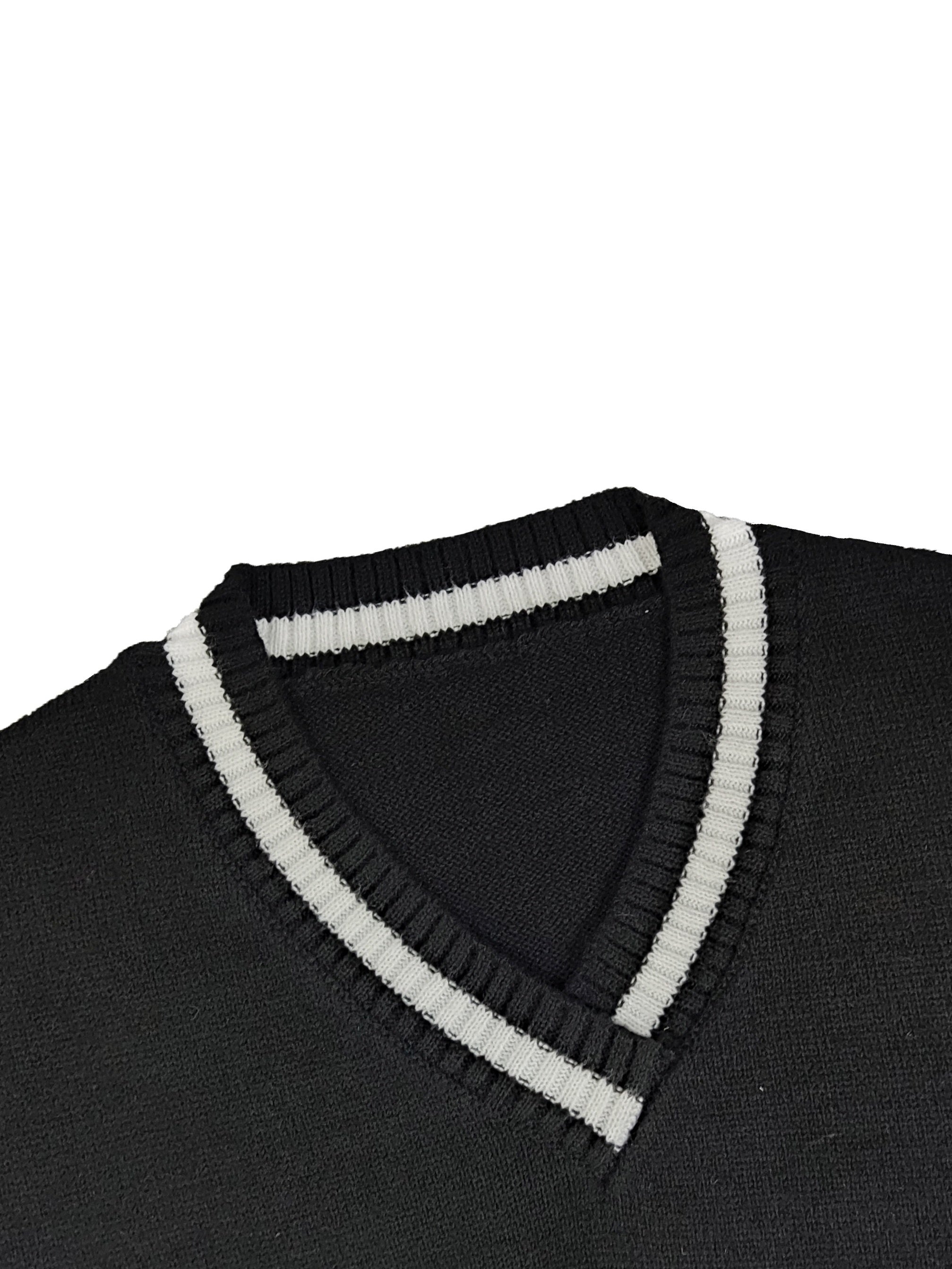Stripe Print V Neck Long Sleeve Pullover Sweater