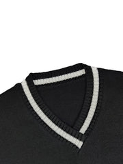 Stripe Print V Neck Long Sleeve Pullover Sweater