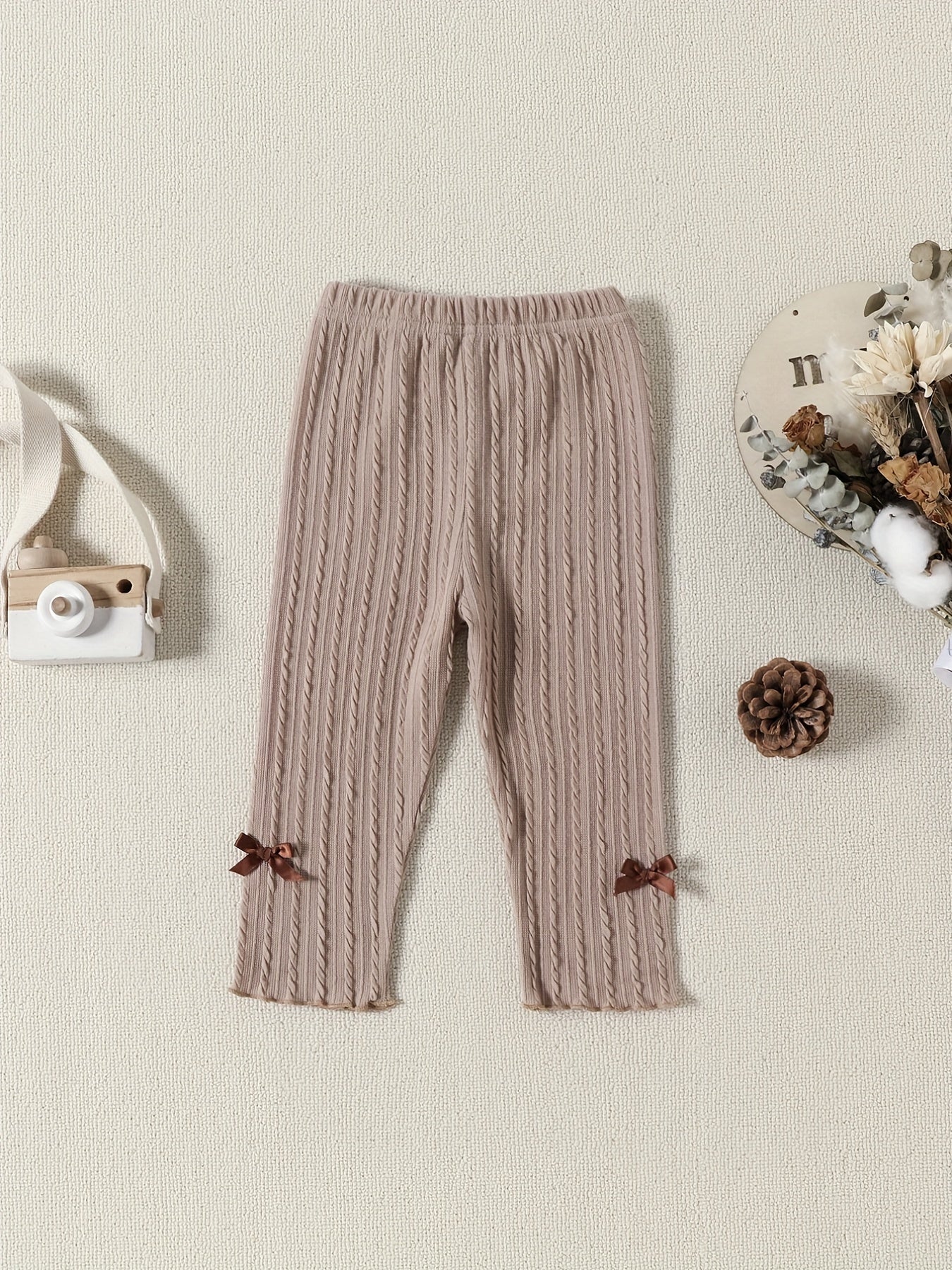 Baby Girl's Cable Knit Legging Pants with Bowknots